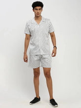 Men White Striped Co ordSet-AM-106-17-White